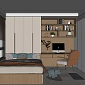 Modern Tatami Bedroom Interior Design With Storage Bookshelf Desk Chair And Window Blinds