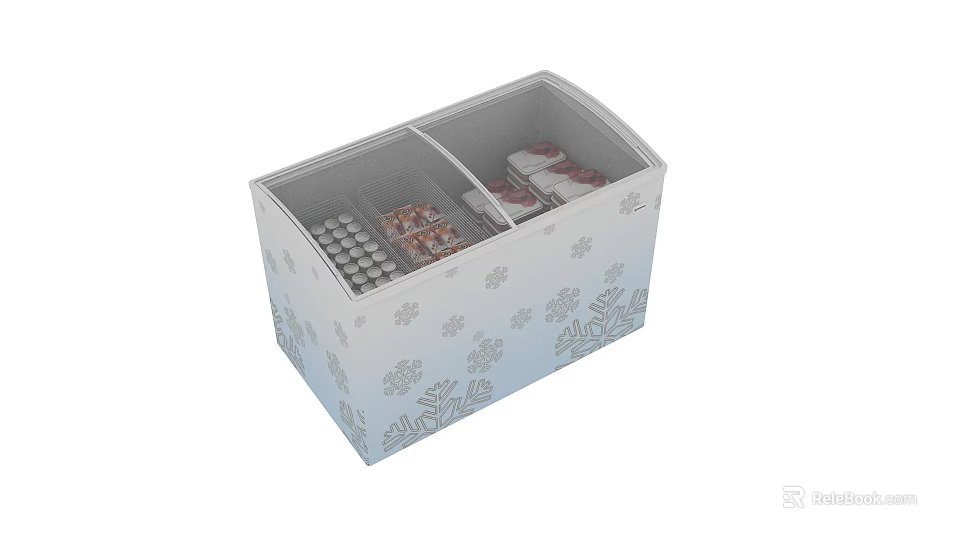 Stylish Freezer With Divided Compartments And Floral Pattern For Food Storage 3d model