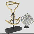 Modern Home Decor Furniture Pieces Golden Spiral Sculpture And Transparent Grid Cube With Black Bases
