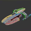 Futuristic Cosmic Exploration Spaceship With Silver Hull Red Accents And Blue Thruster Lights