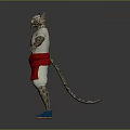 3D Anthropomorphic Leopard Character In White Outfit With Red Sash And Blue Shoes Arms Outstretched