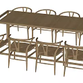 Wooden Dining Table Set with Six Chairs and Simple Modern Design 3d model