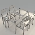 Modern Dining Table Set with Rectangular Marble Top and Brown Black Chairs 3d model
