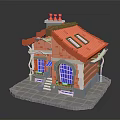 Lego Style Small House Building With Orange Roof Arched Windows Porch Steps And Flower Pots