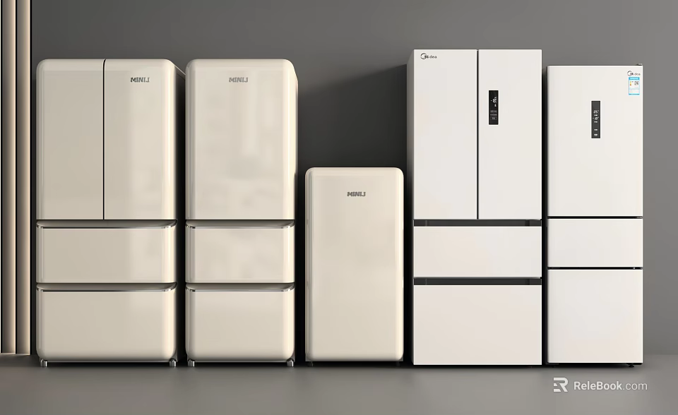 Modern Refrigerators and Freezers in Various Styles and Colors for Home Kitchen Use 3d model 