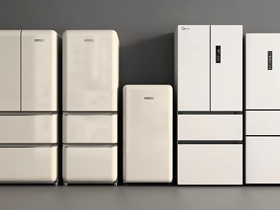 Modern Refrigerators and Freezers in Various Styles and Colors for Home Kitchen Use 3d model
