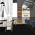 Modern Cafe Interior With White Curtains Pendant Lights Bench Seating Natural Light And Hanging Branches