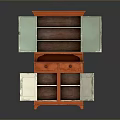 Vintage Wooden Cabinet With Green Doors Drawers And Open Shelves Design