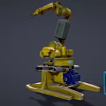 Yellow Industrial Robotic Arm Mechanical Equipment With Base And Blue Container