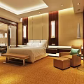 Modern Hotel Guest Room With White Bed Wooden Accents Warm Lighting And Carpet