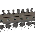 Modern Conference Table With Ergonomic Chairs And Built in Tablets In Contemporary Meeting Room Setup