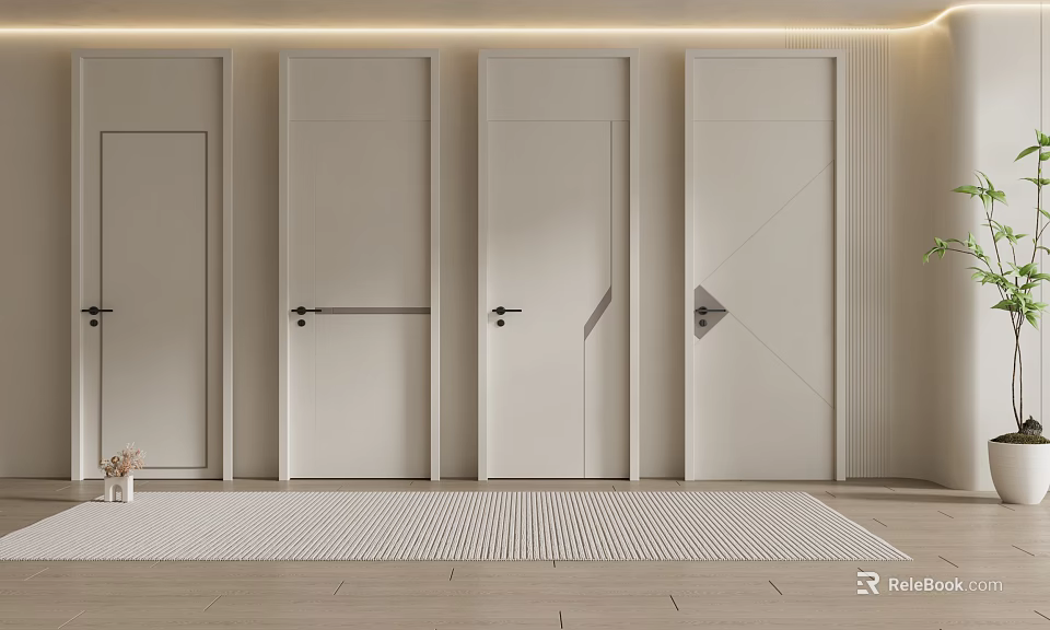 Modern Light Colored Hinged Doors With Sleek Design For Interior Spaces 3d model