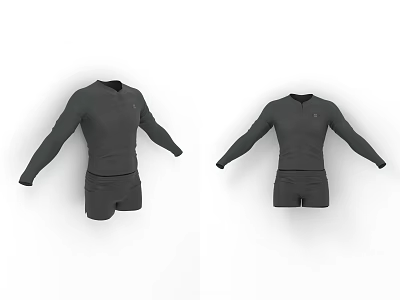 Dark Colored Fitted Long Sleeve Top And Shorts Sportswear Outfit Set 3d model