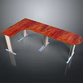 Curved Red Wooden Dining Table With Modern Metal Legs Design 3d model