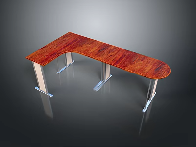 Curved Red Wooden Dining Table With Modern Metal Legs Design 3d model