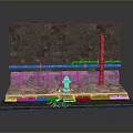 Urban Scene Construction Model With Brick Wall Metal Pipes And Red Fire Hydrant