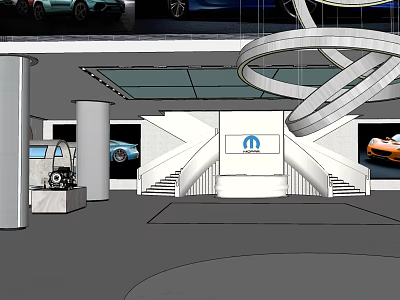 Modern 4S Car Showroom Interior With Brand Logo And Car Display Areas 3d model