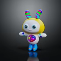 Cute Plush Doll With Colorful Striped Ears Yellow Head Colorful Chest Square And Blue Feet