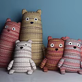 Cute Knitted Animal Shaped Dolls With Red Beige Brown Yellow Striped Patterns