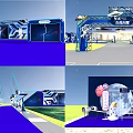 Modern Exhibition Display With Blue Structures Moon Theme And Astronaut Elements