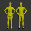 Men Modeling Blue Cycling Jerseys With Yellow Cuffs Socks Front Back Views And Team Logo 3d model
