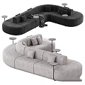 Modern Curved Sofas in Multiple Colors with Pillows Side Tables and Blankets 3d model