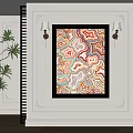 Abstract Painting With Colorful Wavy Patterns In Black Frame On White Decorative Wall With Sconces