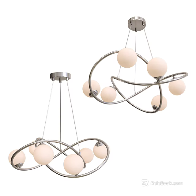 Modern Metallic Loop Chandelier With Multiple White Spherical Lampshades Hanging Design 3d model