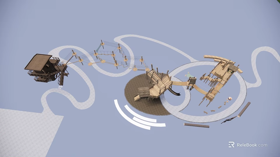 Garden Landscape Design With Winding Paths Circular Platforms Wooden Steps And Decorative Structures 3d model