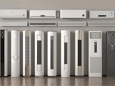 Various Types of Air Conditioner Fans Including Tower and Wall Mounted Units 3d model