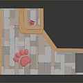 Modern Pet Grooming Shop With Blue Walls Pink Paw Print Seats Gray Lockers Tile Floor