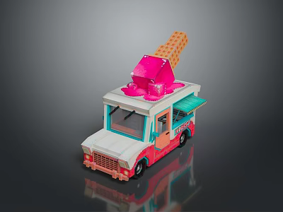 Toy Ice Cream Truck With Pink Ice Cream Orange Waffle Cone And Colorful Exterior Design 3d model