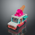 Toy Ice Cream Truck With Pink Ice Cream Orange Waffle Cone And Colorful Exterior Design