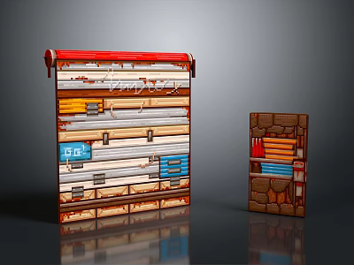 Scene Building Blocks With Red Top Wooden Layers Blue Blocks And Stone Structure 3d model