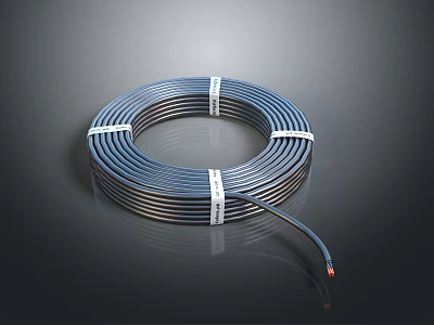 Practical Household Black Cable Roll Tied With White Tape And Red End 3d model