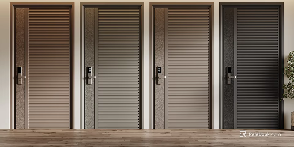 Security Doors In Multiple Colors With Louvered Panels And Electronic Locks 3d model 
