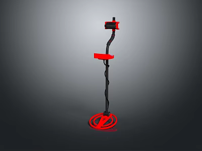 Red And Black Metal Detector With Circular Base And Detection Coil 3d model