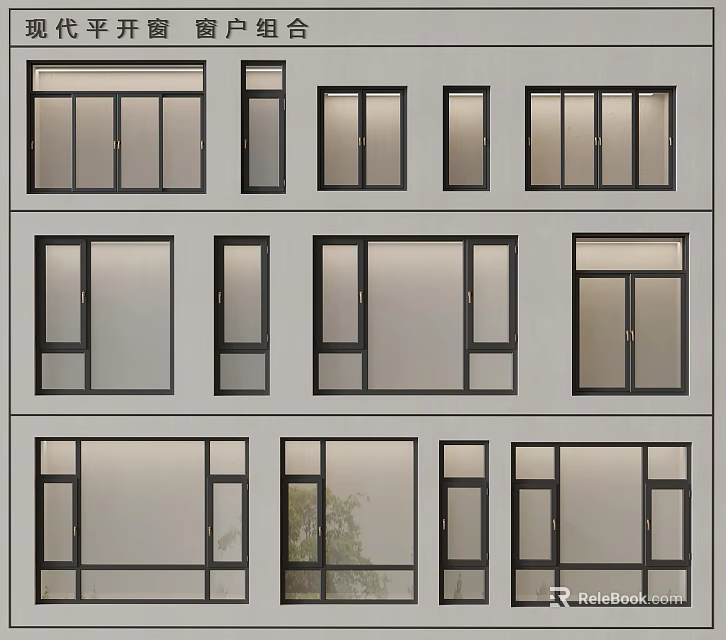 Various Modern Casement Windows With Black Frame And Transparent Glass Designs 3d model 