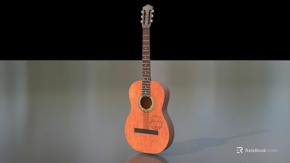 Wooden Acoustic Guitar Musical Instrument With Classic Design And Natural Finish 3d model 
