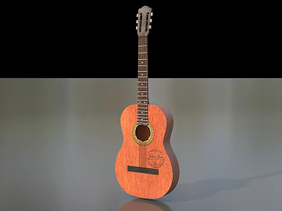 Wooden Acoustic Guitar Musical Instrument With Classic Design And Natural Finish 3d model