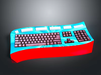 Colorful Designed Computer Keyboard With Blue Red Base And Black Functional Keys 3d model
