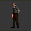 3D Male Creature Character With Red Face Gray Shirt Striped Pants And Suspenders