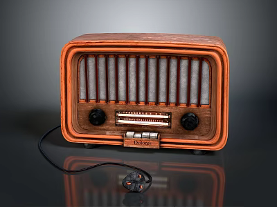 Classic Vintage Emerson Radio With Wooden Cabinet Dial And Control Knobs 3d model