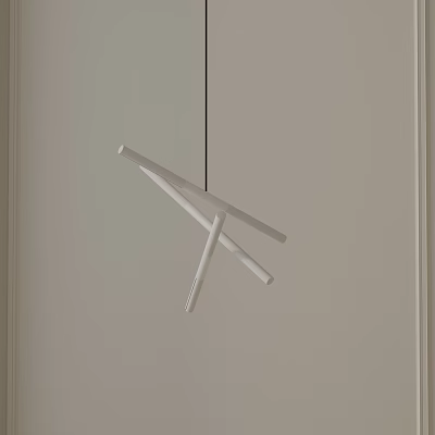 Modern Minimalist White Pendant Light With Crossed Rod Structure Hanging On Light Background 3d model