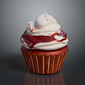 Delicious Red Cupcake With White Frosting Red Sauce Drizzle And Sprinkles