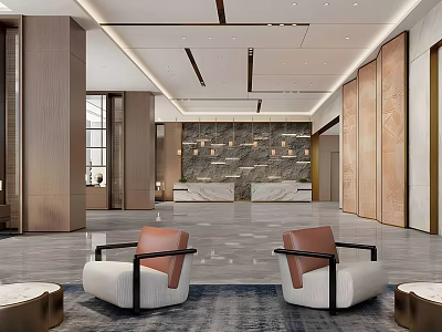 Modern Luxury Hotel Lobby Interior With Marble Floor And Wooden Decorative Walls 3d model
