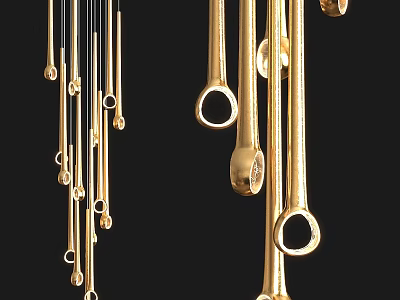 Golden Modern Chandelier With Slender Metallic Rods And Elegant Design 3d model