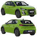 Green Peugeot Hatchback With Modern Design Black Alloy Wheels LED Headlights And UK License Plate