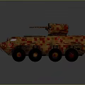 Military Armored Vehicle With Camouflage Pattern Turret Cannons And Six Wheels