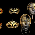 Ornate Gold And Black Decorative Masks With Intricate Patterns For Jewelry Collection